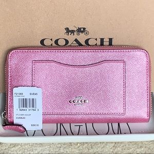 Coach Metallic Blush Pink Zip Wallet
